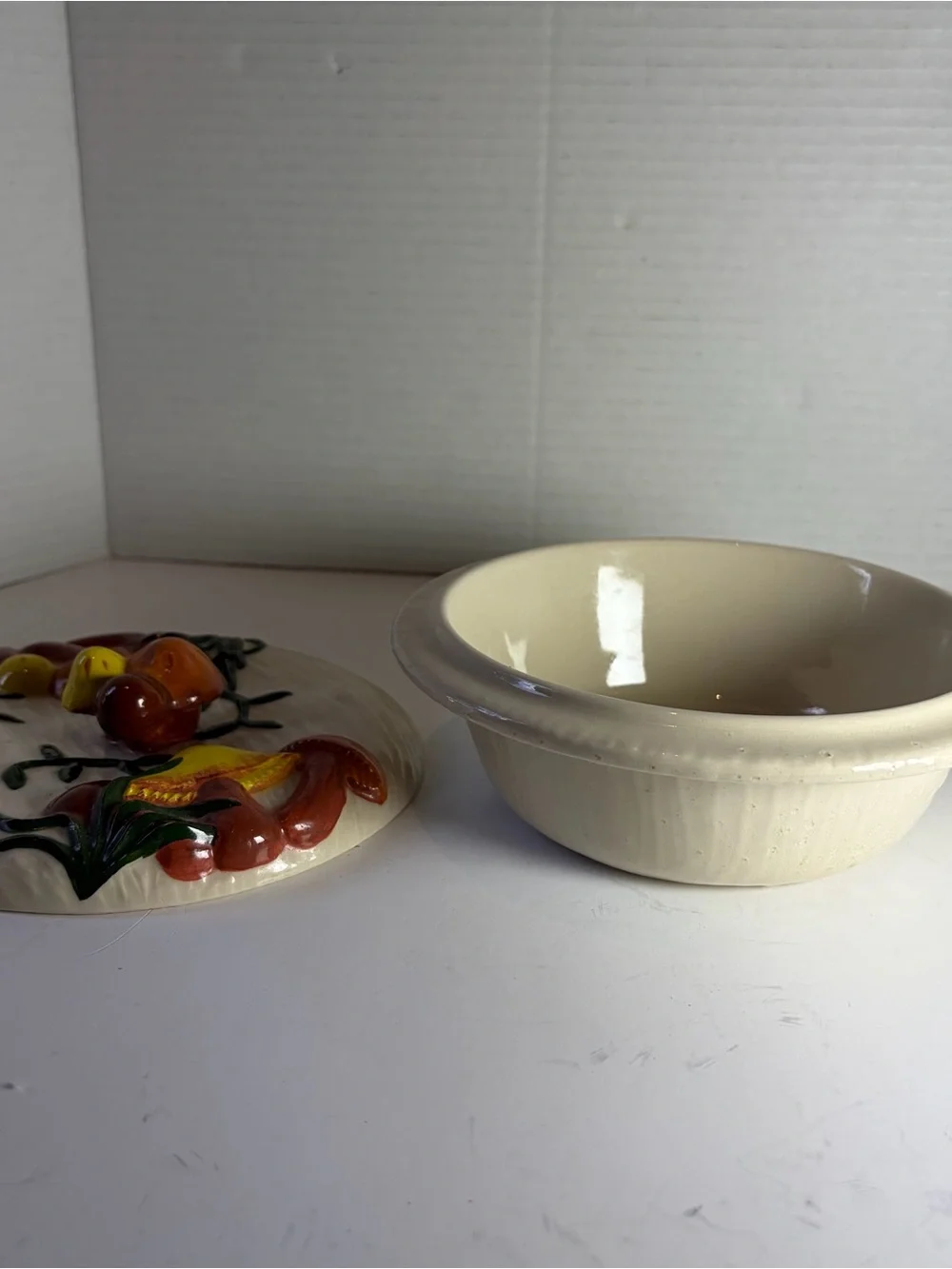 VTG 1970s Arnel's Mushroom Lidded Dish Hand Painted Yellow Green Rust
